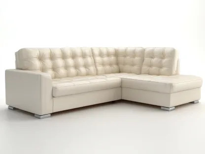 Sofás rinconeros de piel 245x165x88 cm - crema - diseño moderno capitoné-Dengethaus