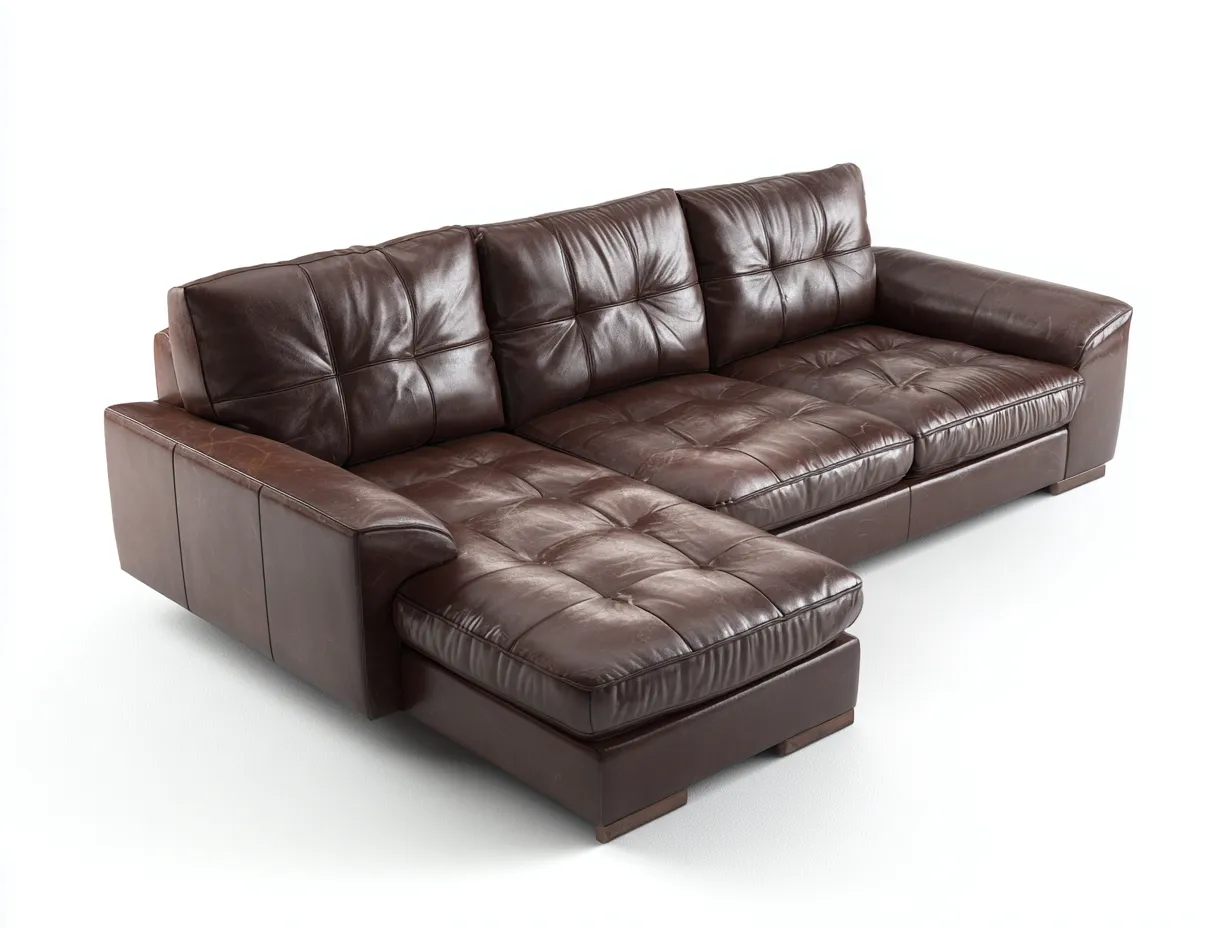 Sofás rinconeros de piel sintética acolchada 255x165x88 cm - marrón - diseño cómodo para salón-Dengethaus