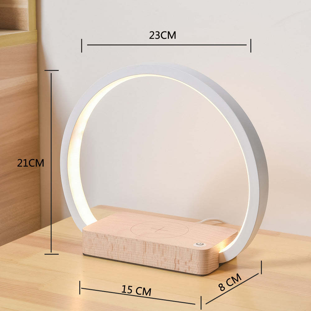 Table lamp with dimensions labeled on a wooden surface