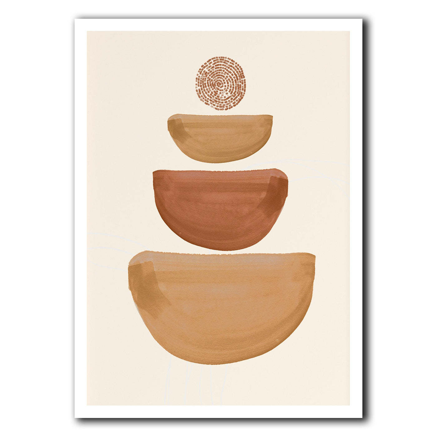 Decorative wall art with geometric shapes in brown on a beige background