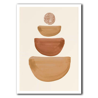 Decorative wall art with geometric shapes in brown on a beige background