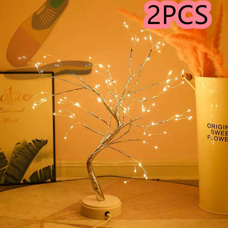 Decorative LED tree with fairy lights on a wooden surface, with '2PCS' text overlay.