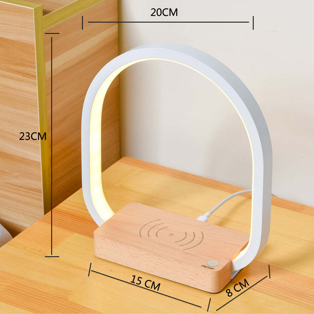 Table lamp with dimensions on a wooden surface