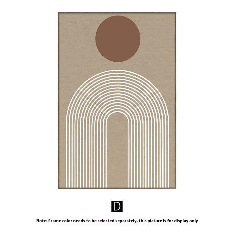 Geometric design with a brown circle and white arch on a beige background