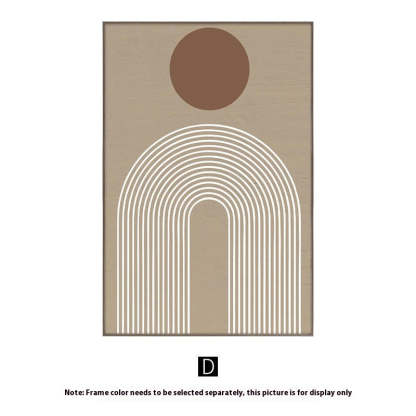 Geometric design with a brown circle and white arch on a beige background