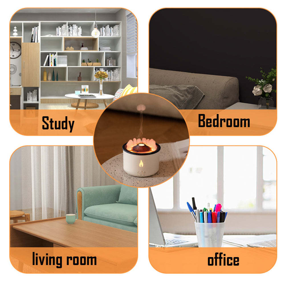 Collage of a candle in different settings labeled 'Study', 'Bedroom', 'Living Room', and 'Office'.