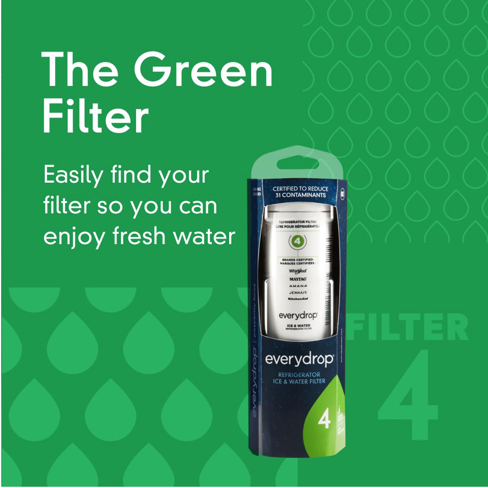 EDR4RXD1 Filter 4, ICE Refrigerator Water Filter, 4396395, UKF8001