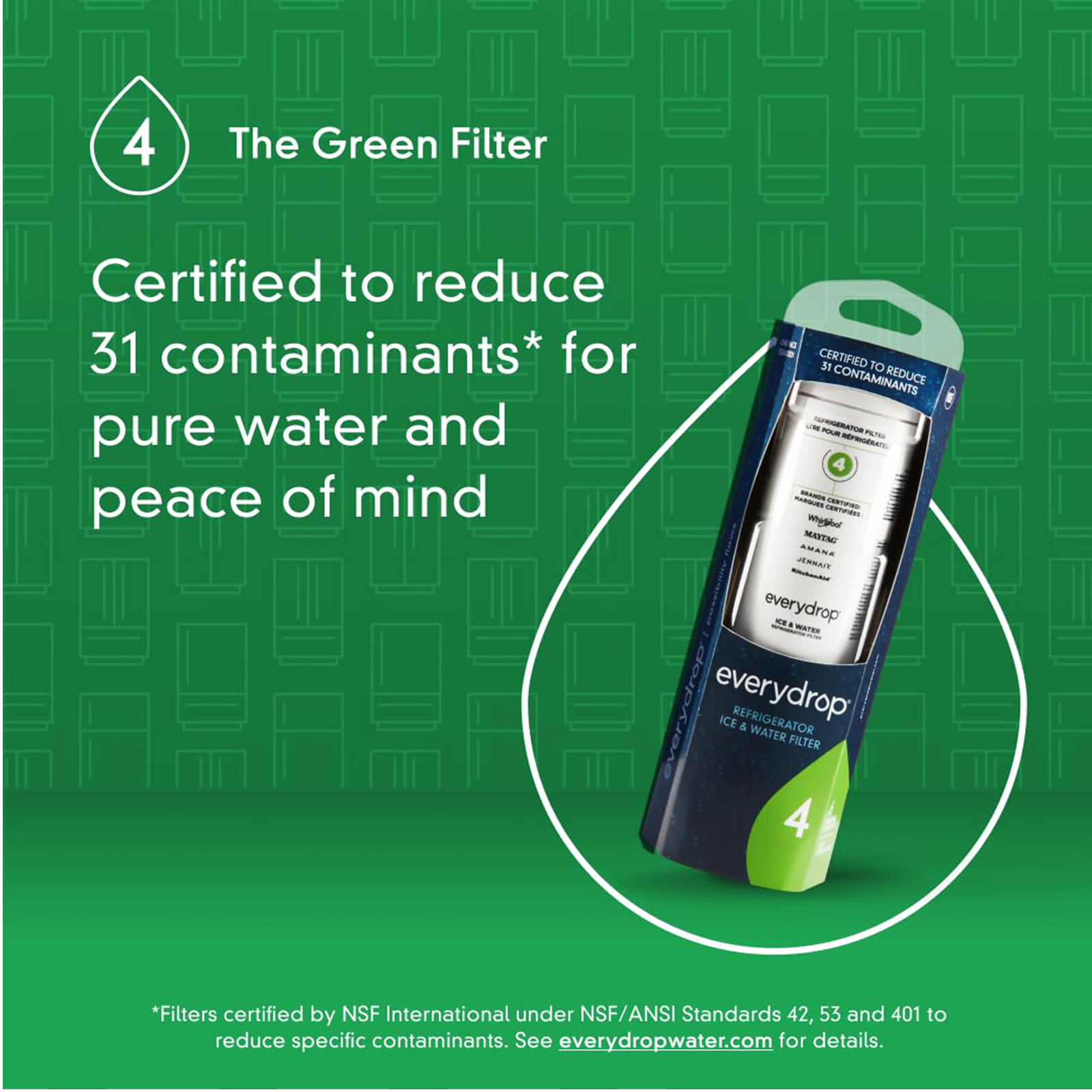 EDR4RXD1 Filter 4, ICE Refrigerator Water Filter, 4396395, UKF8001