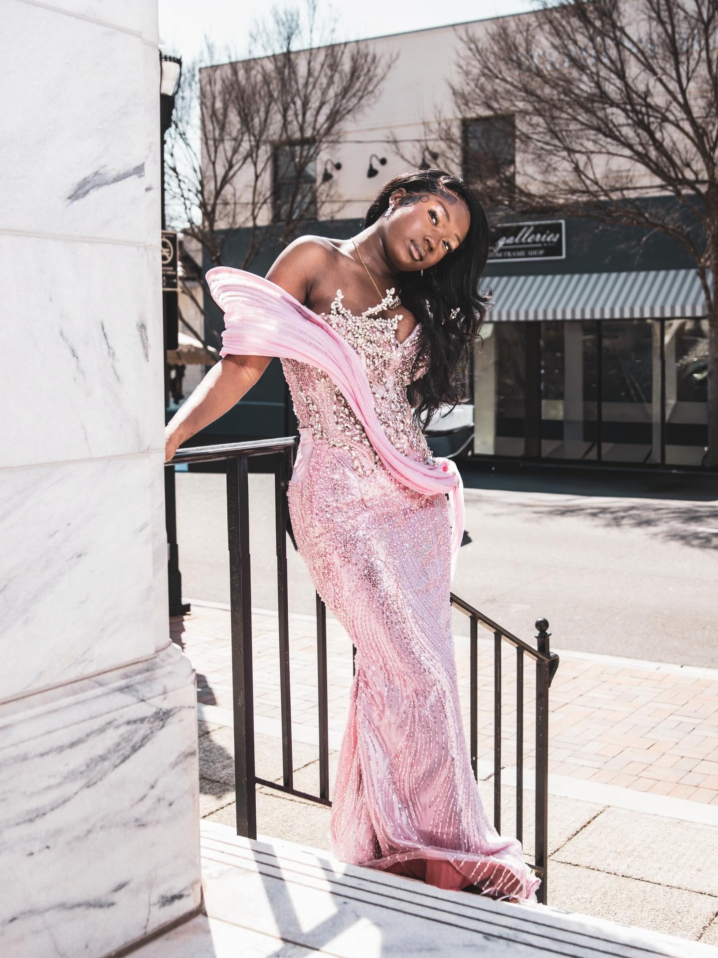 Pink Glow - Sequin Beaded Mermaid Prom Dress with Draped Chiffon Wrap