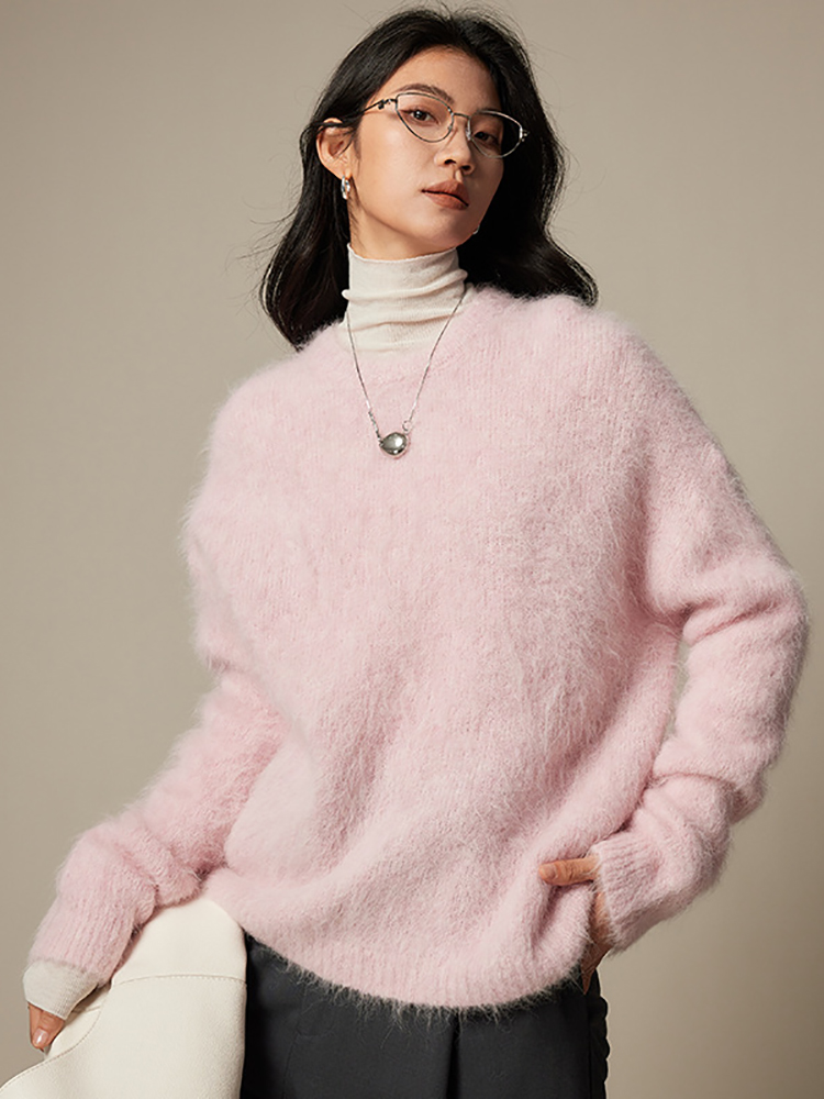 Suéter santaoche de Lana de Alpaca para Mujer: Cuello Redondo y Estilo Holgado