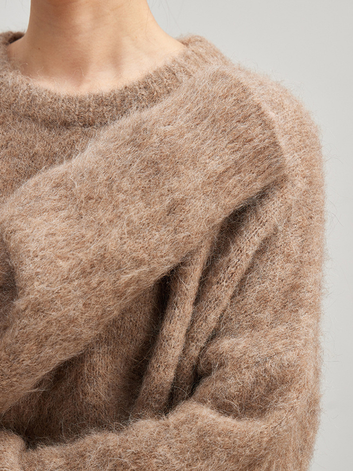 Suéter santaoche de Lana de Alpaca para Mujer: Cuello Redondo y Estilo Holgado