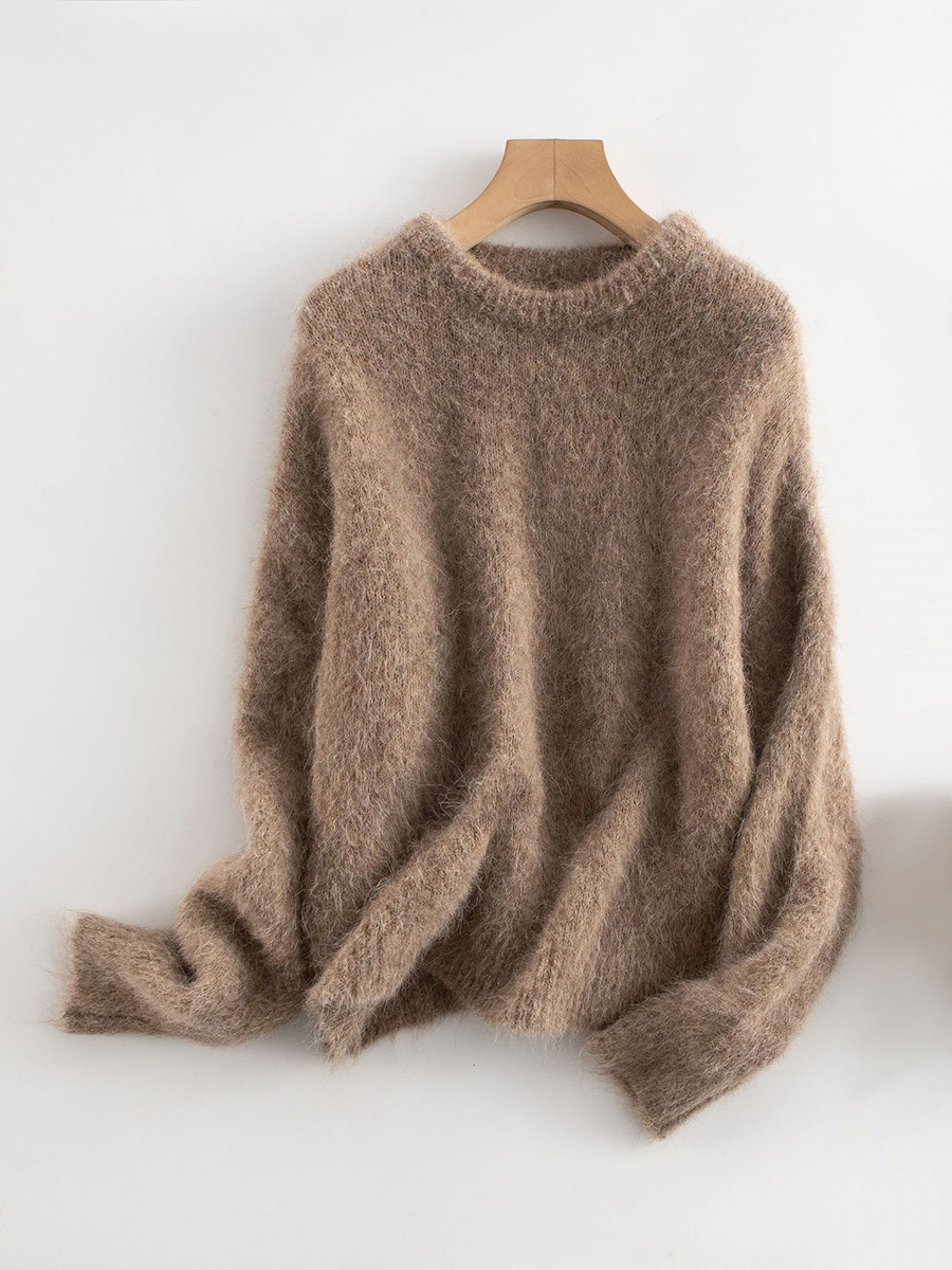Suéter santaoche de Lana de Alpaca para Mujer: Cuello Redondo y Estilo Holgado