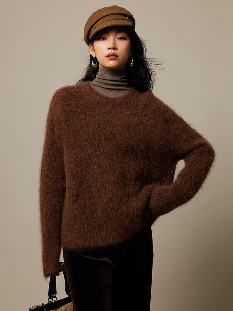 Suéter santaoche de Lana de Alpaca para Mujer: Cuello Redondo y Estilo Holgado