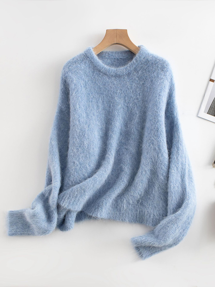 Suéter santaoche de Lana de Alpaca para Mujer: Cuello Redondo y Estilo Holgado