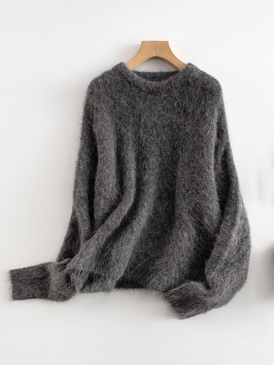 Suéter santaoche de Lana de Alpaca para Mujer: Cuello Redondo y Estilo Holgado