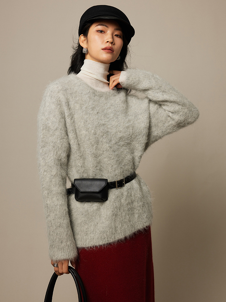 Suéter santaoche de Lana de Alpaca para Mujer: Cuello Redondo y Estilo Holgado