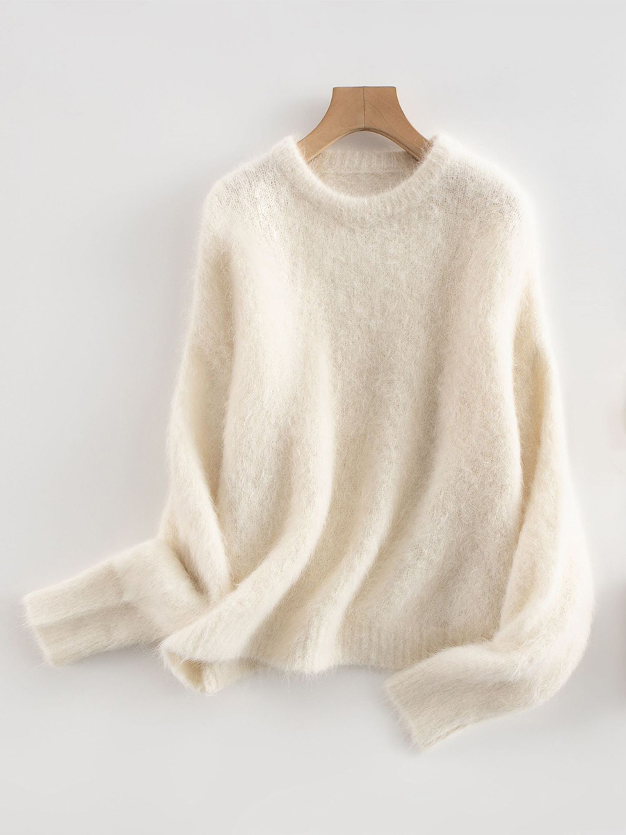 Suéter santaoche de Lana de Alpaca para Mujer: Cuello Redondo y Estilo Holgado