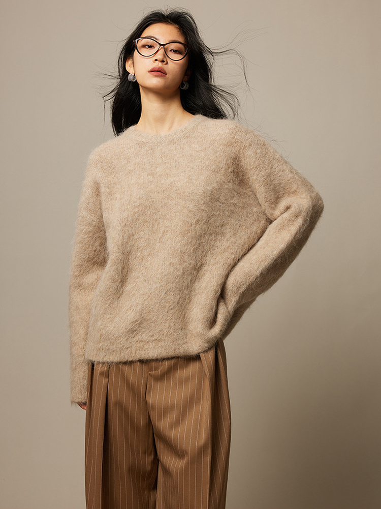 Suéter santaoche de Lana de Alpaca para Mujer: Cuello Redondo y Estilo Holgado