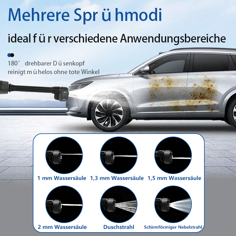 BOJIN kabelloser Hochdruckreiniger, 2,2 MPa, bürstenloser Motor, ausgestattet mit 6-in-1-Düse, 2 × 4,5Ah Akkus und 16,4 Fuß knickfestem Schlauch.