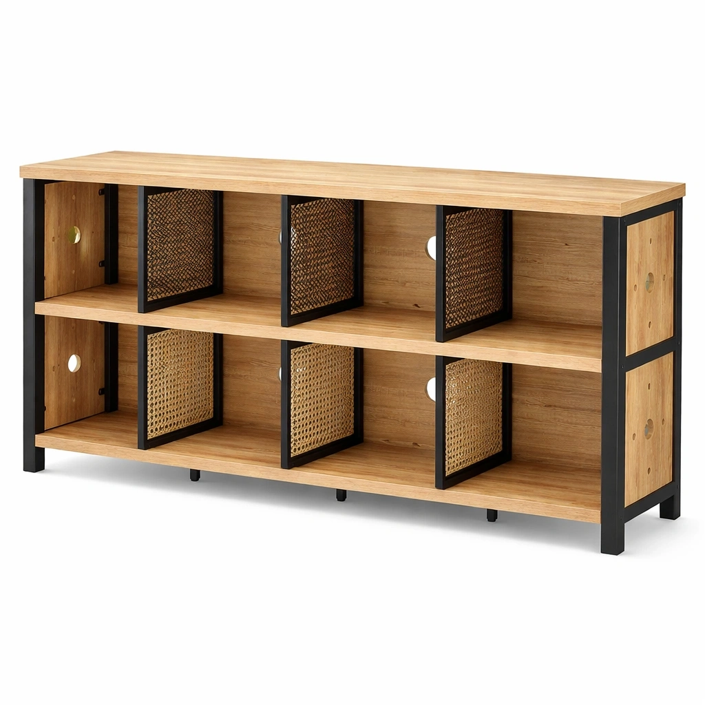 Meuble TV bois clair avec panneaux ajours style naturel-voqenra