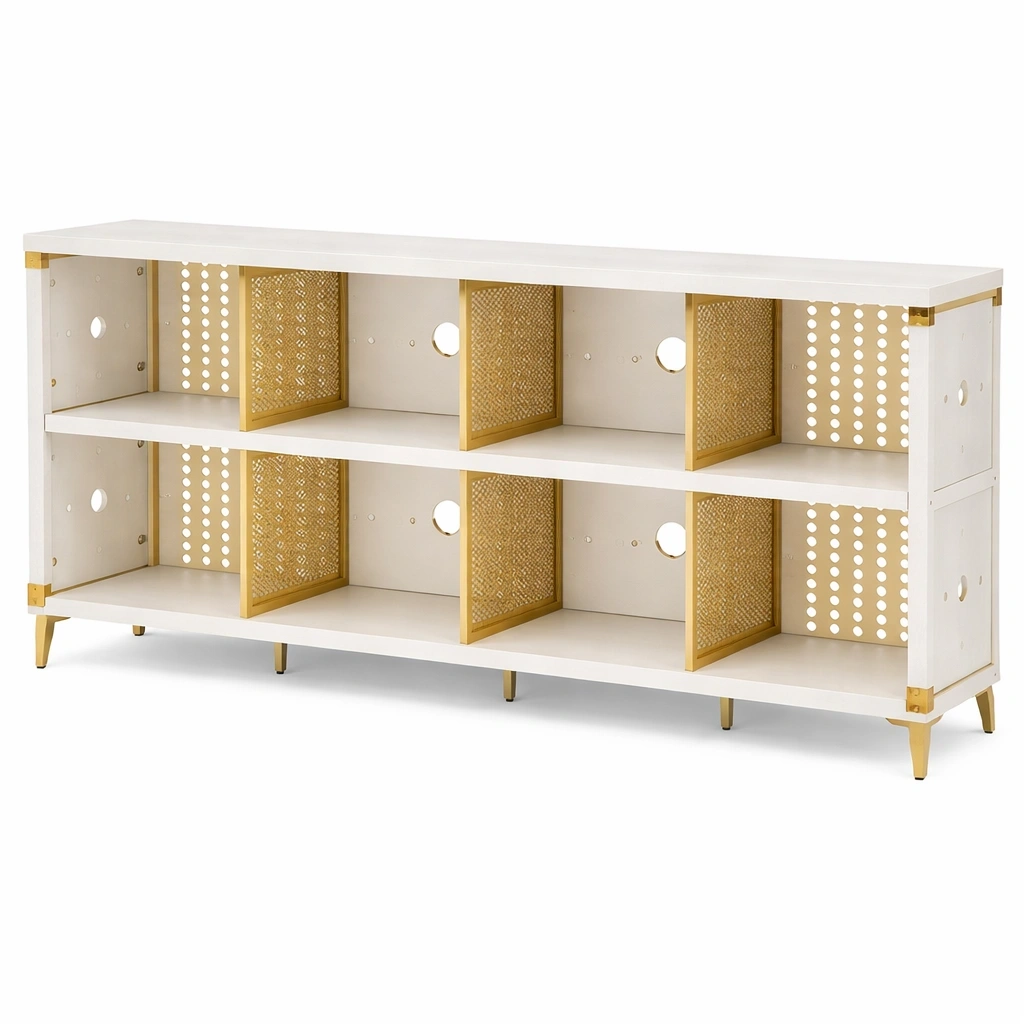 Meuble TV blanc avec dtails dors compartiments lgants-voqenra