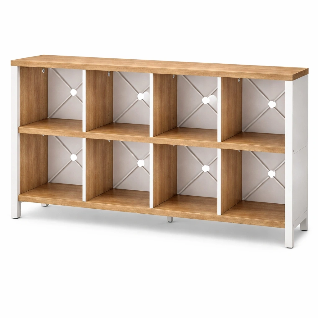 Meuble TV bois et blanc avec tagres ouvertes modernes-voqenra