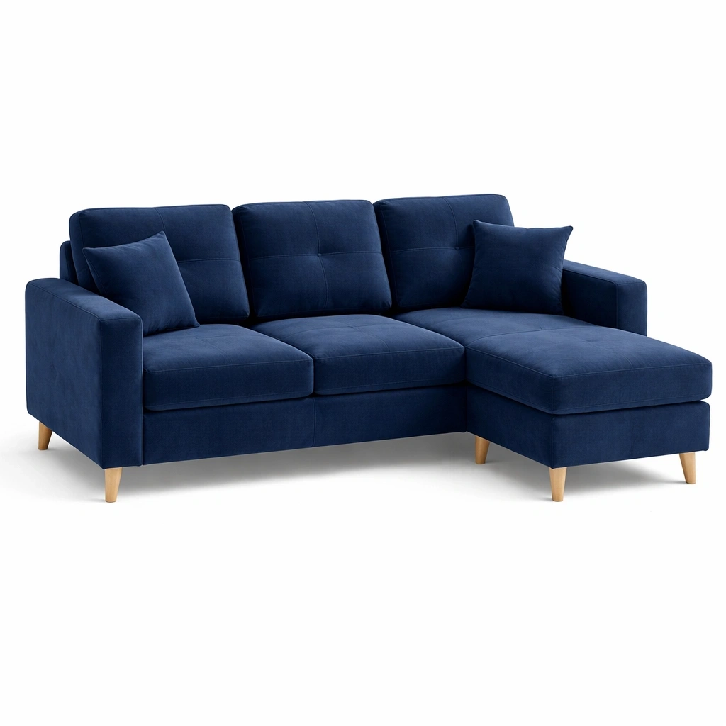 Canap dangle tissu bleu avec mridienne design contemporain-voqenra