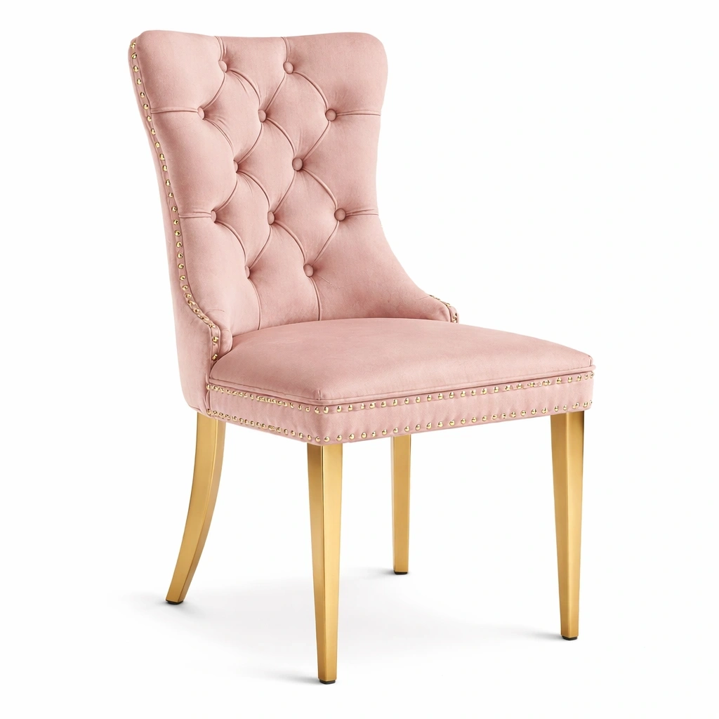 Chaise rembourre velours capitonne pieds dors lgante-voqenra
