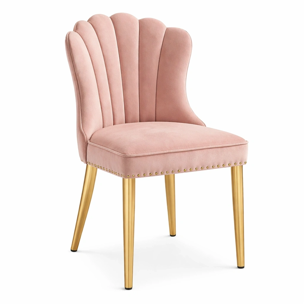 Chaise velours rose dossier arrondi design moderne-voqenra