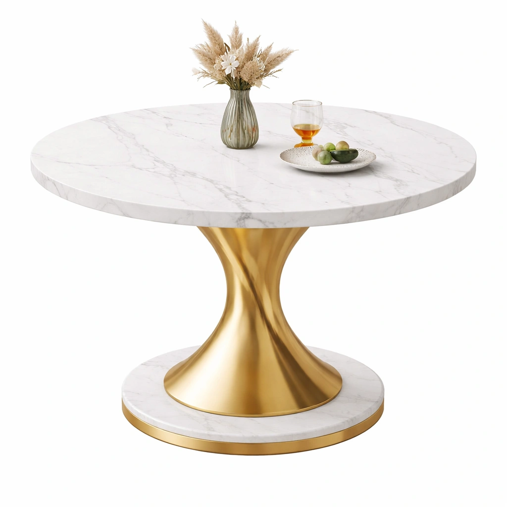 Table ronde marbre blanc pied mtal dor design luxe-tavqorin