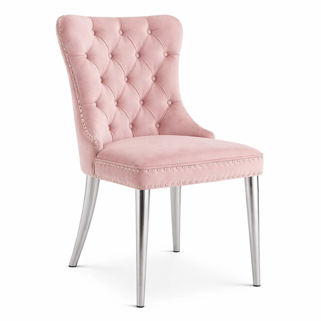 Chaise capitonne velours rose pieds mtal design lgant-tavqorin