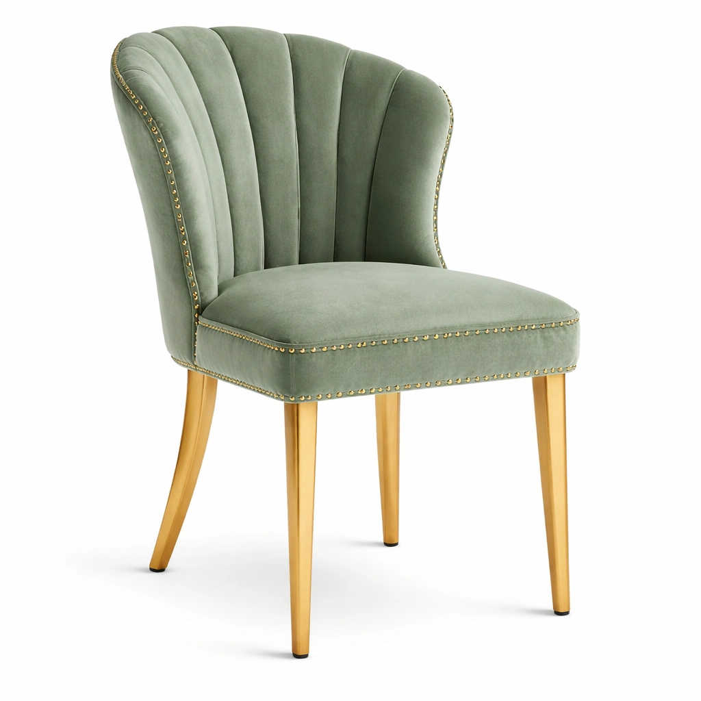 Chaise velours vert dossier arrondi pieds mtal dor-tavqorin