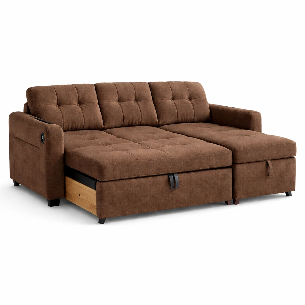 Canap convertible avec rangement tissu marron design moderne-tavqorin