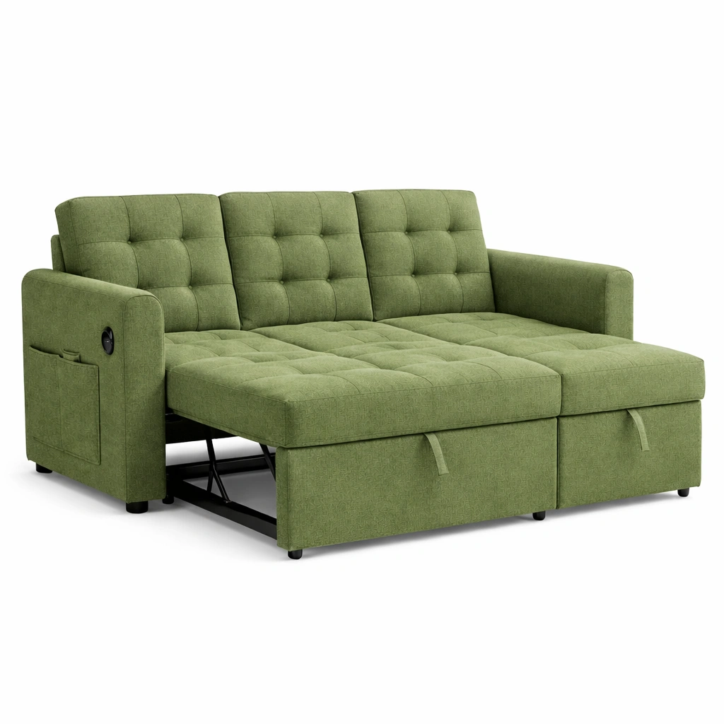 Canap convertible tissu vert avec fonction lit pratique-tavqorin