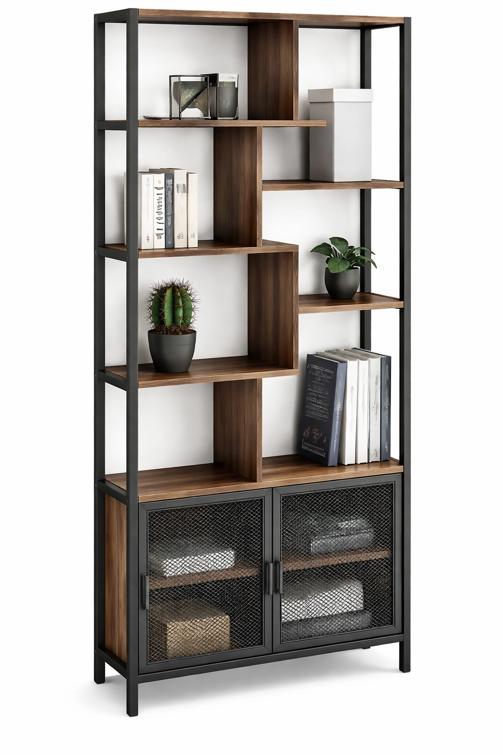 tagre bibliothque industrielle bois mtal avec portes grillages-tavqorin