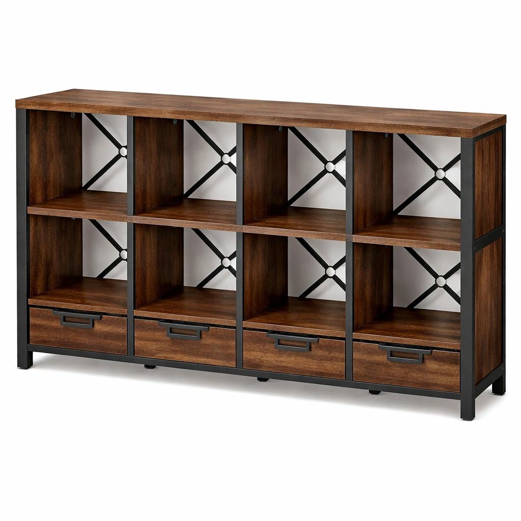 Meuble de rangement bois industriel avec tiroirs et tagres-tavqorin