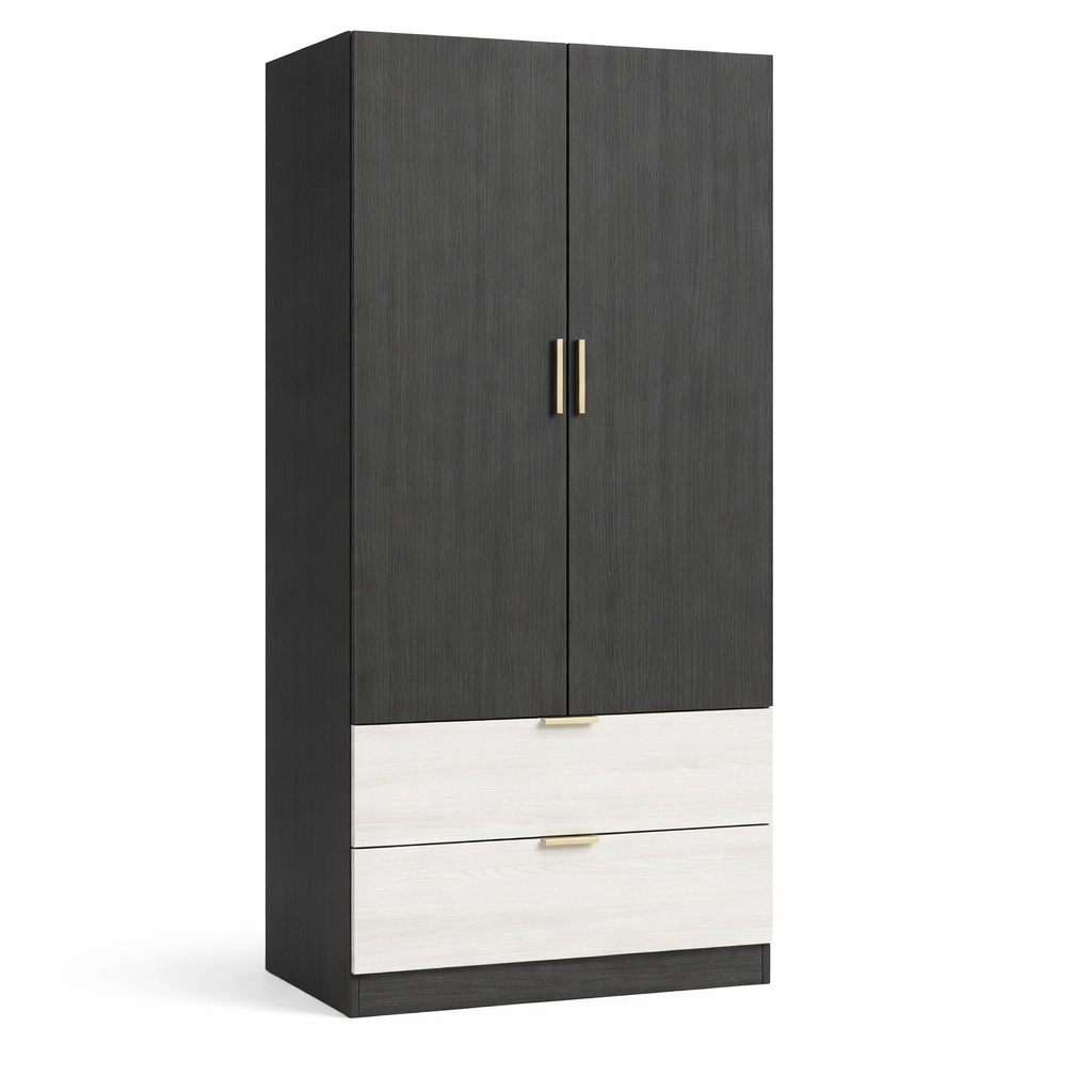 Armoire Noire lgante  2 Portes et 2 Tiroirs-luxeronix