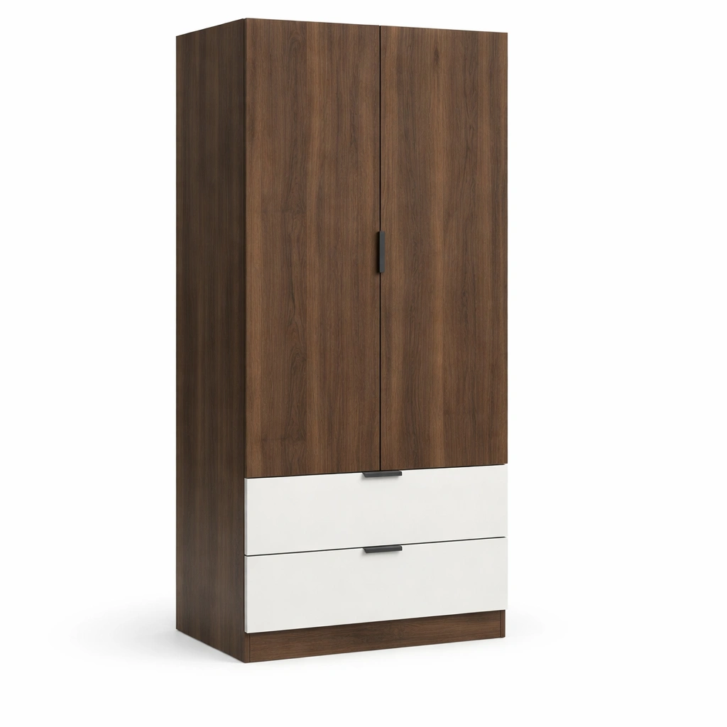 Armoire Bois Fonc avec Tiroirs Blancs-luxeronix
