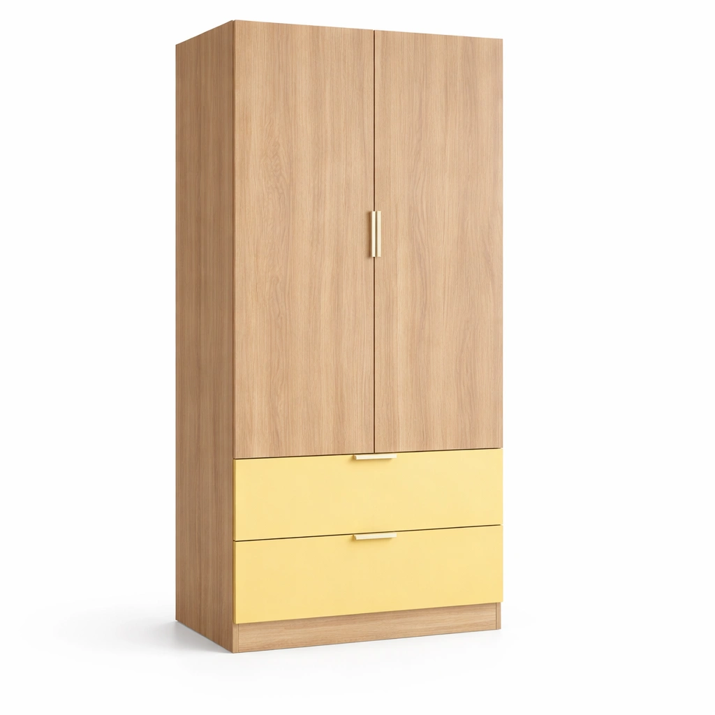 Armoire Bois Clair avec Tiroirs Jaunes-luxeronix