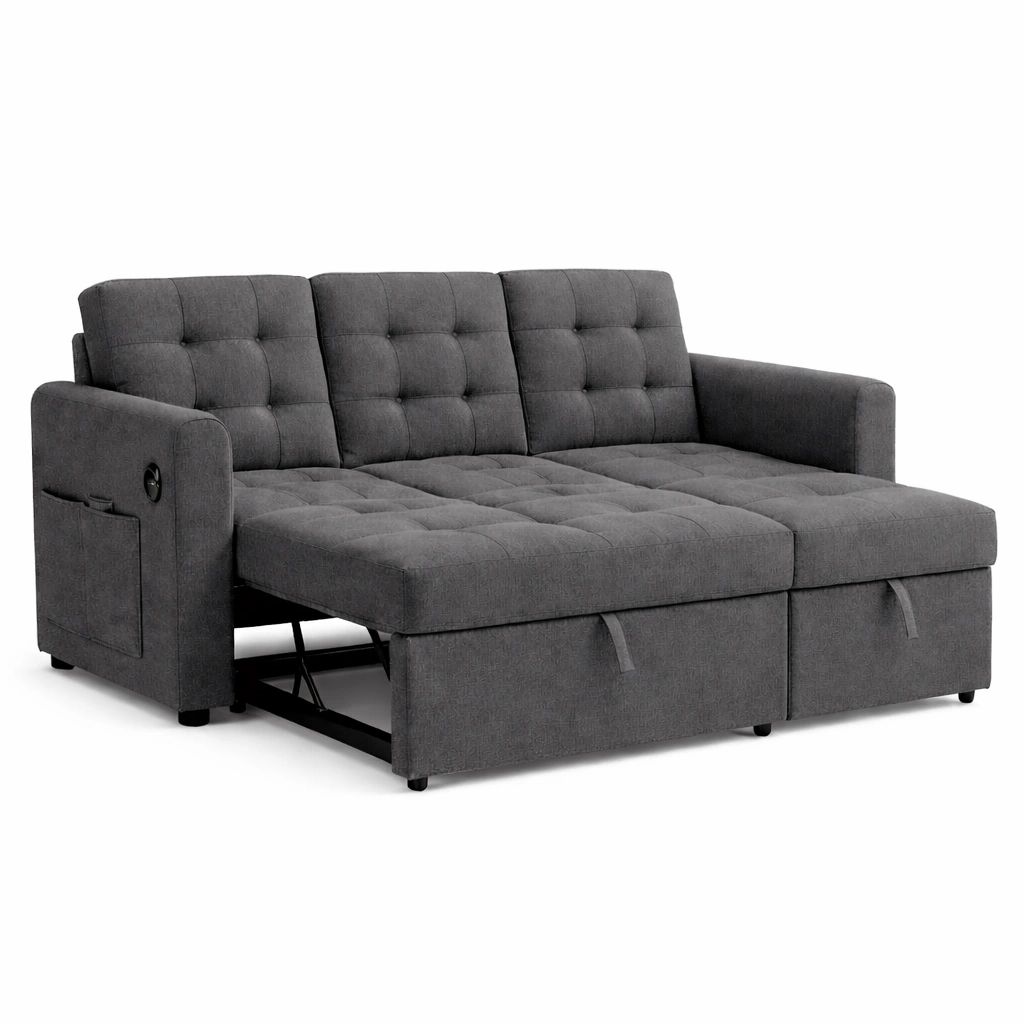 Canap dAngle Tissu Gris Fonc Convertible-luxeronix