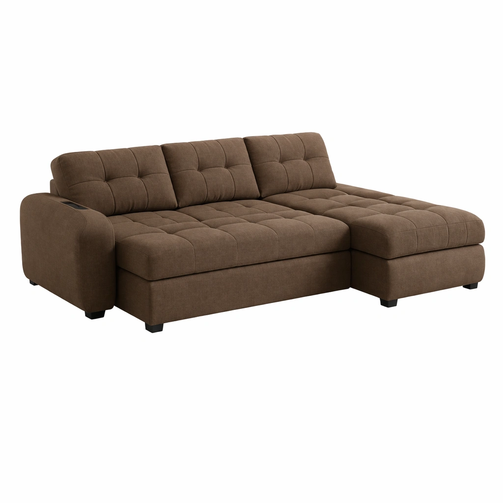 Canap dAngle Tissu Marron Convertible-luxeronix