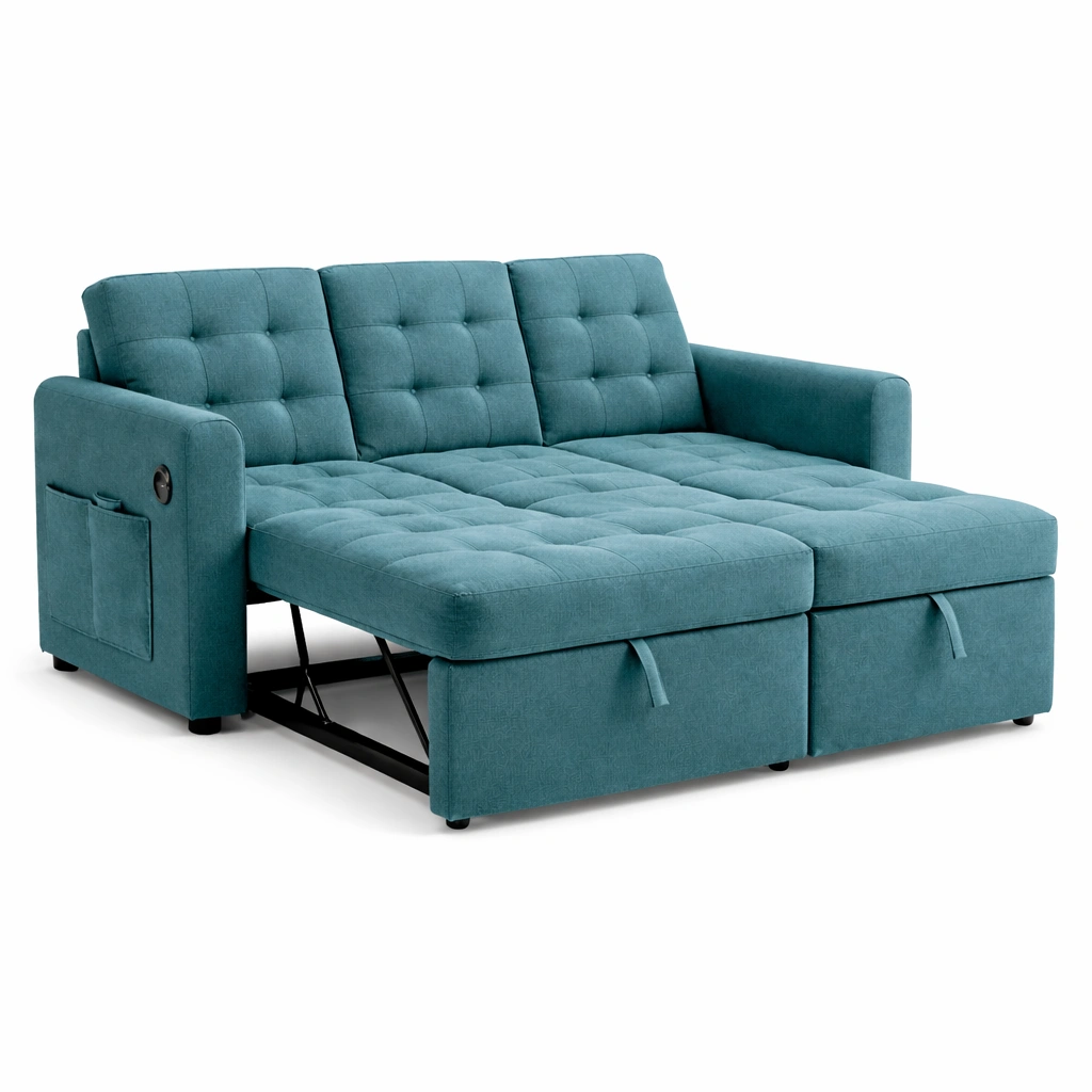 Canap dAngle Tissu Bleu Convertible-luxeronix