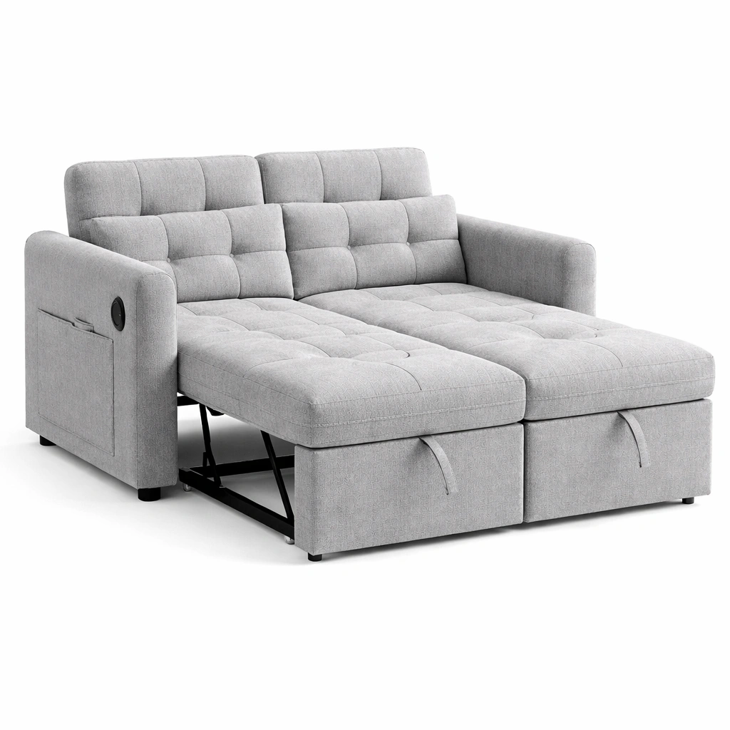 Canap dAngle Tissu Gris Clair Convertible-luxeronix