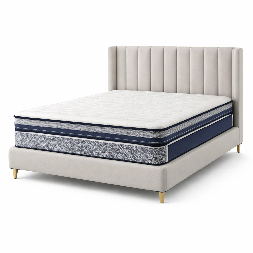 Lit Double Gris avec Matelas pais-luxeronix
