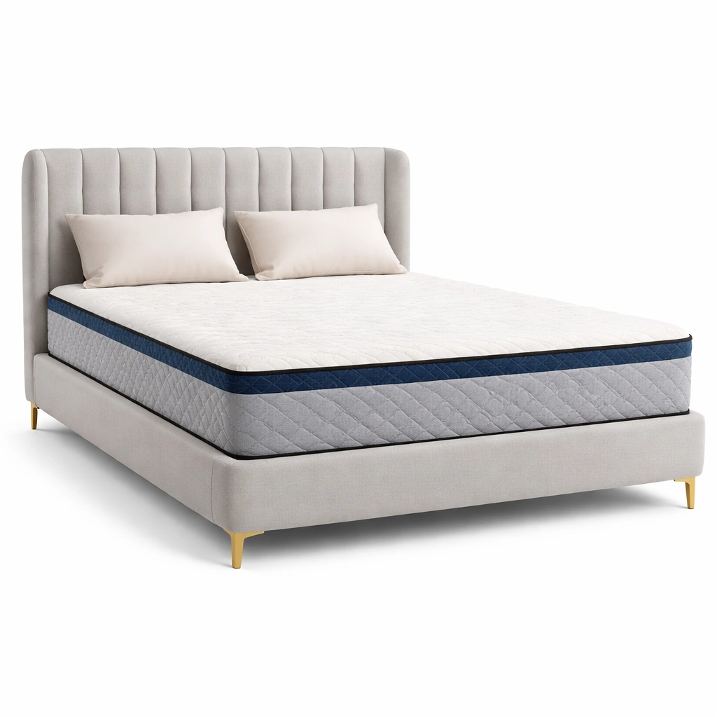 Lit Double Gris avec Matelas Confort-luxeronix