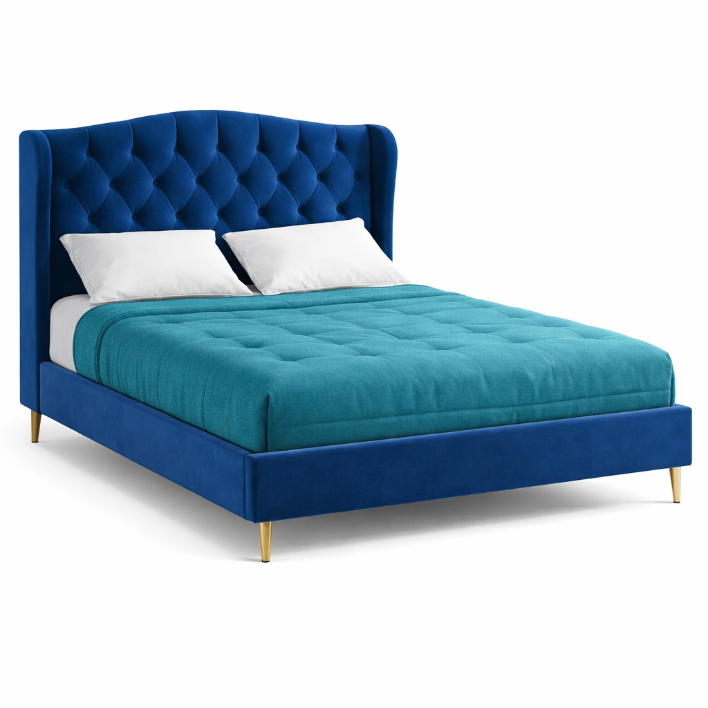Lit Double Bleu avec Matelas Moelleux-luxeronix