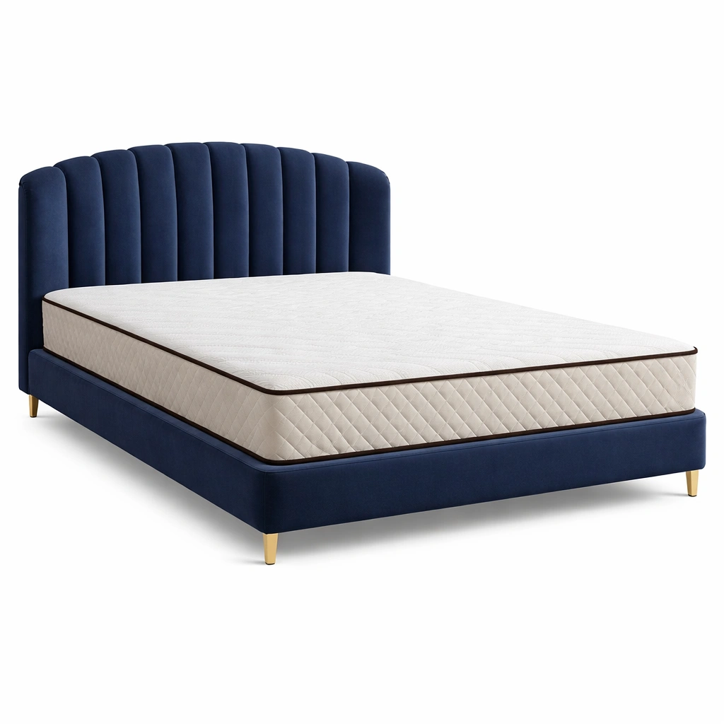 Lit Double Bleu Marine avec Matelas-luxeronix
