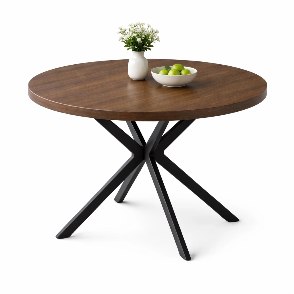 Table Ronde Bois Fonc Pieds Mtal-luxeronix