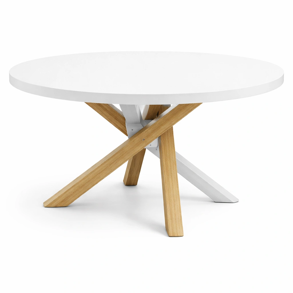 Table Ronde Bois et Blanc Pieds Croiss-luxeronix