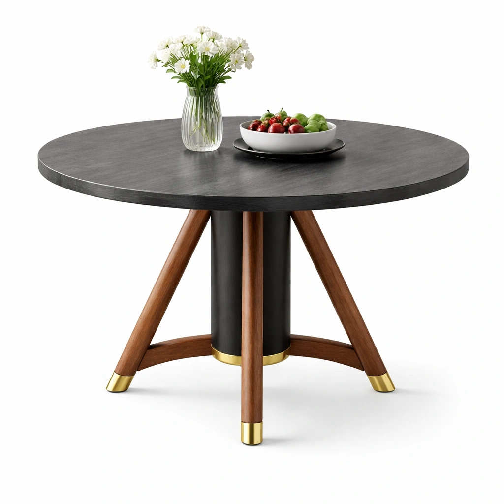 Table Ronde Bois Fonc Pieds Design-luxeronix
